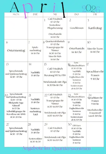 Quartierszentrum Programm April 2026